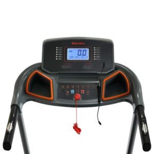 Slim Line treadmill control panel with digital display, numbered buttons, start/stop controls, and a safety key