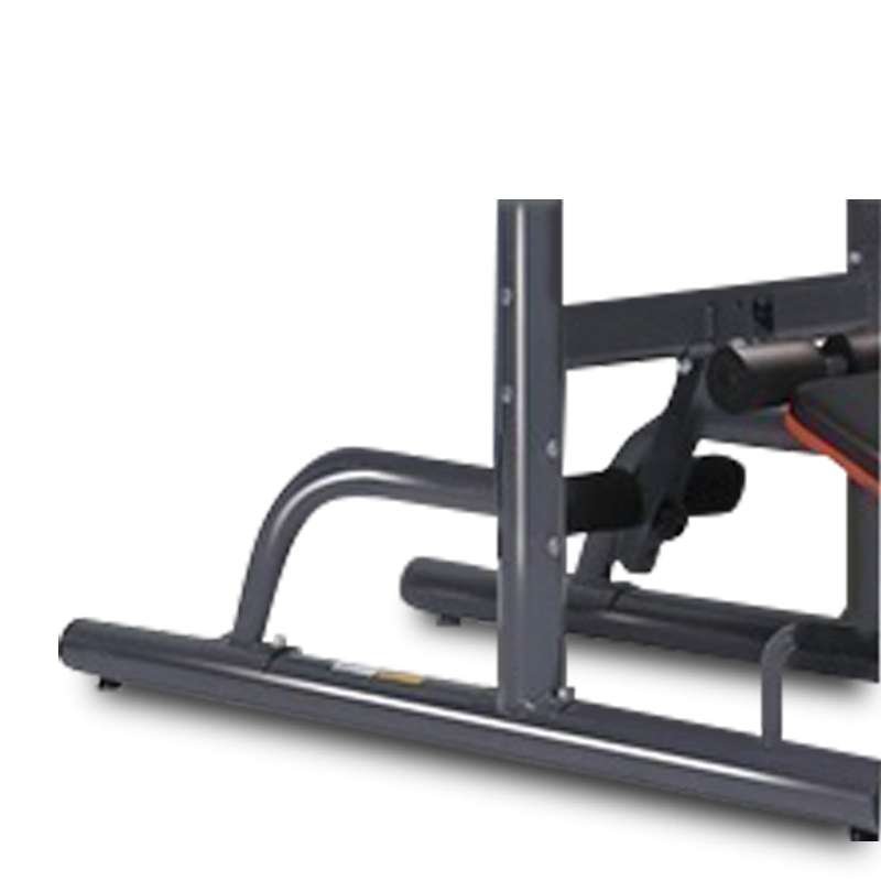 Weight bench lower section with padded rollers for leg support.