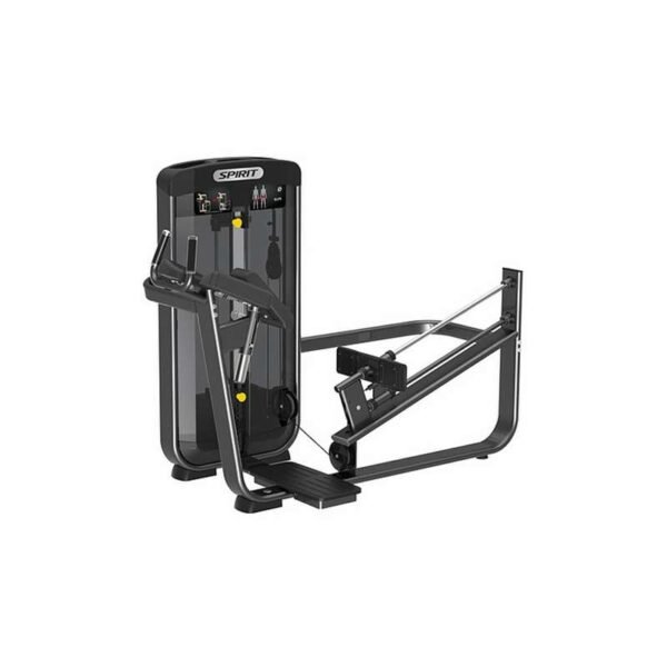 SPIRIT strength training machine with padded armrests, foot platform, and weight stack