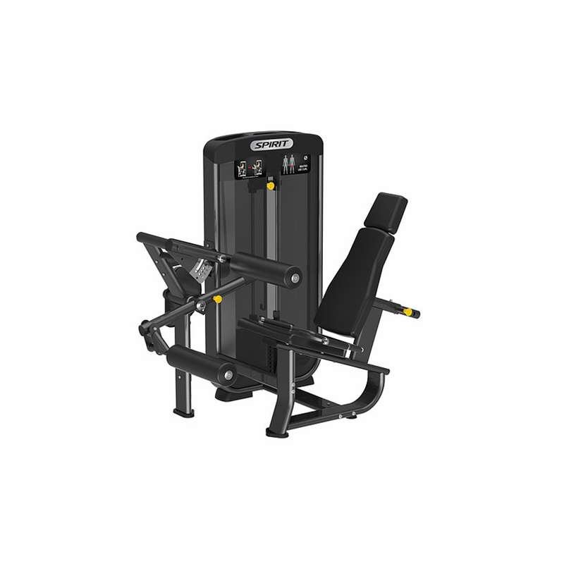 SPIRIT leg extension machine with padded seat, adjustable leg pads, and weight stack.