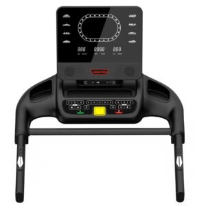 American Fitness treadmill control panel with digital display, speed controls, and emergency stop button