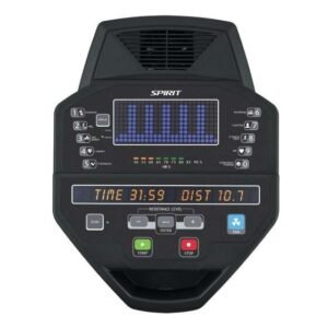 SPIRIT fitness machine control panel with digital display, workout presets, and resistance controls